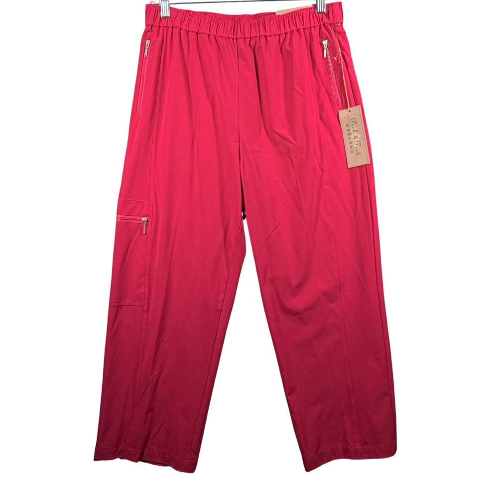 Peck & Peck Weekend Red Cargo Zip Pocket‎ Capris Trousers M Y2K Bright Casual